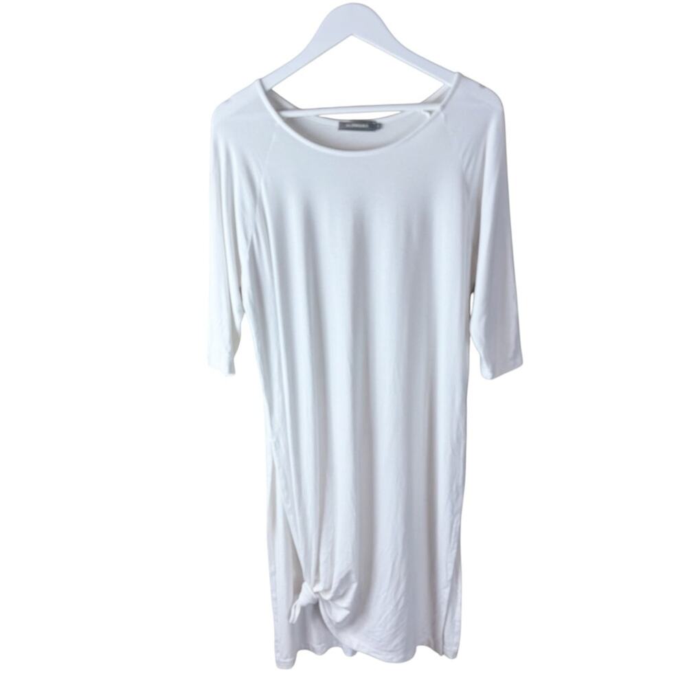 Alembika White Viscose Lycra Side Knot Tunic‎ Dress 3/4 Sleeve Made in Israel 1
